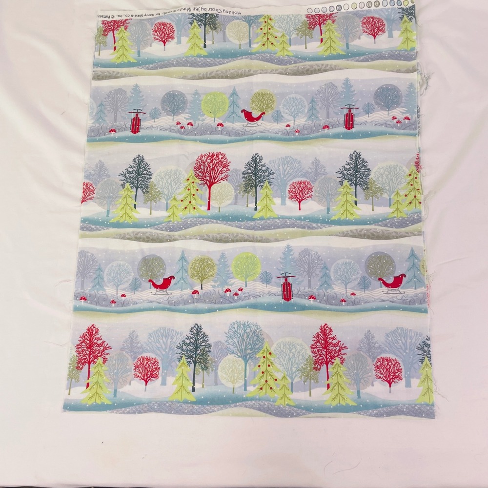 Henry Glass Holiday Cheer Jan Shade Beach Winter Tree Cotton Fabric Print 1/2 yd
